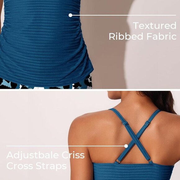 Brand New Twist Front Tankini Swimsuit for Women Large Blue Leopard Print - Picture 3 of 7